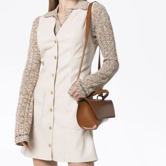Nanushka Vegan Leather Mini Dress Button Down Size XS Cream Beige Menphi Boho - Picture 4 of 13